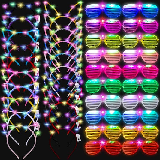 Honoson Light Up Glasses LED Cats Headband Rabbit Headband for Adults Party Favor Packs