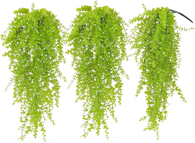 Fake Hanging Plants Faux Vine Leaves Artificial Green Eucalyptus Plants Fake Hanging Eucalyptus Leaf Plant Decorate Indoors Outdoors Decor of Living Room Kitchen Yard Garden Bedroom Wall(Light Green)