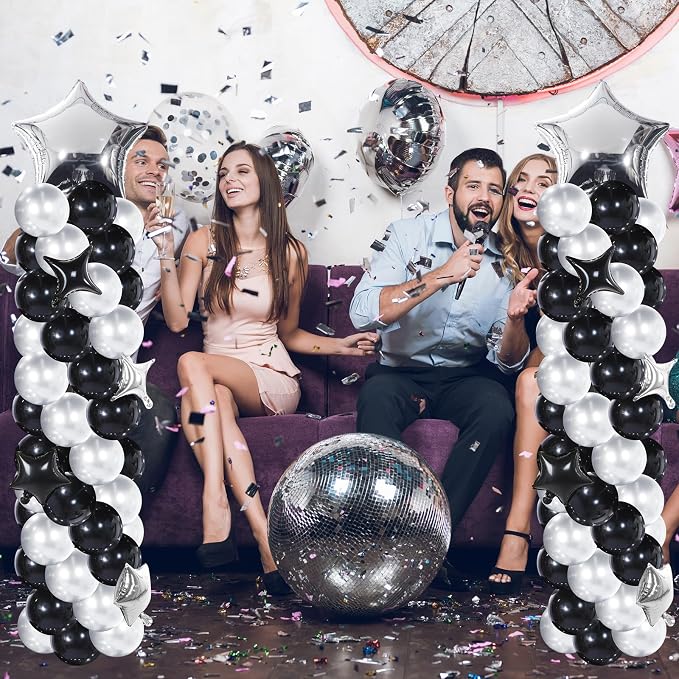Gejoy 110 Pcs Black Silver Balloons Column Stand Kit Adjustable Tower Stand from 1.4 to 6.6 ft with Bases for Back to School Wedding Birthday Baby Shower Party