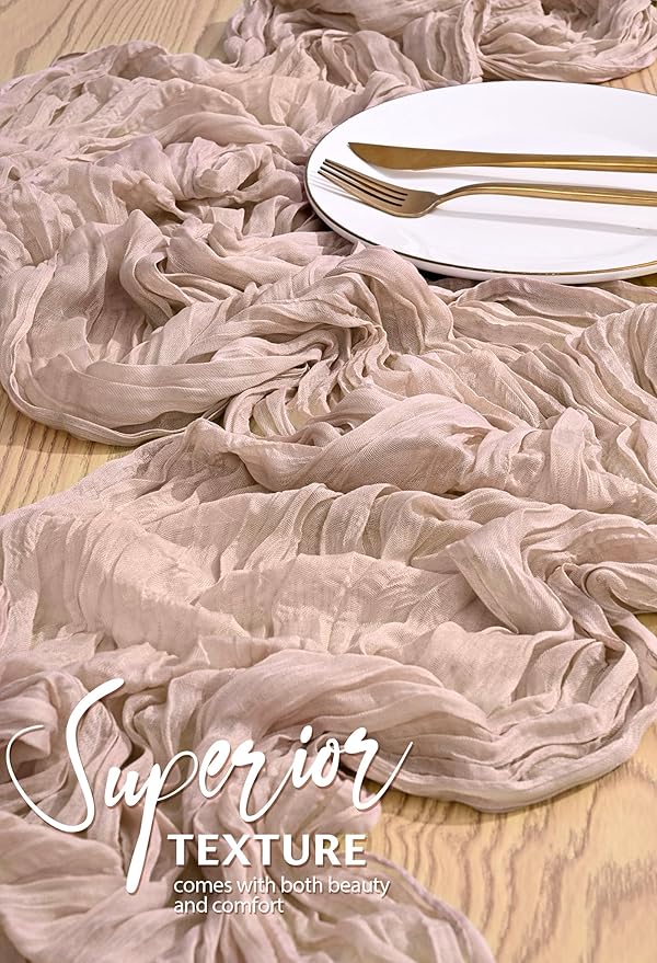 1 Pack Cheesecloth Table Runner 10FT Dusty Pink Table Runner Boho Gauze Cheese Cloth Table Runners Long Rustic Sheer Table Decorations for Wedding Party Baby Bridal Shower Birthday Holiday Home