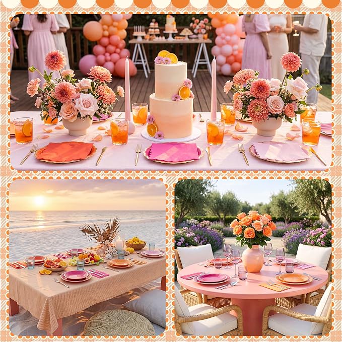 Zhehao 150 Pcs Pink and Orange Plates and Napkins Tableware Serves 50 Includes 9 Inch 7 Inch Pink and Orange Scalloped Paper Plate and Napkins for Wedding Birthday Baby Shower Party