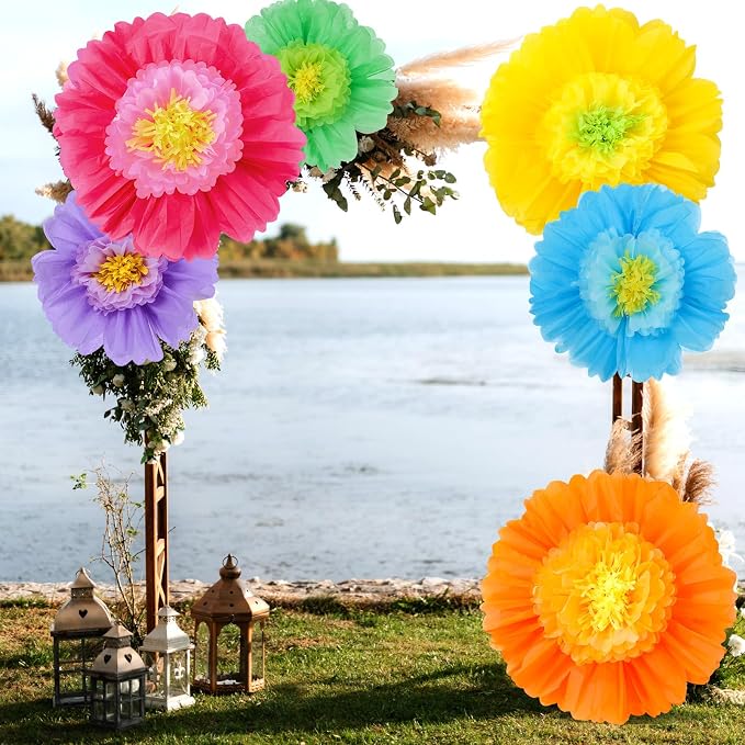 Giegxin 6 Pcs 31.5", 24" Colorful Giant Paper Flower Mexican Large Tissue Paper Flower for Wall Big Fiesta Crepe Floral Decorations for Wall Mexican Wedding Bridal Shower Baby Shower Nursery Decor