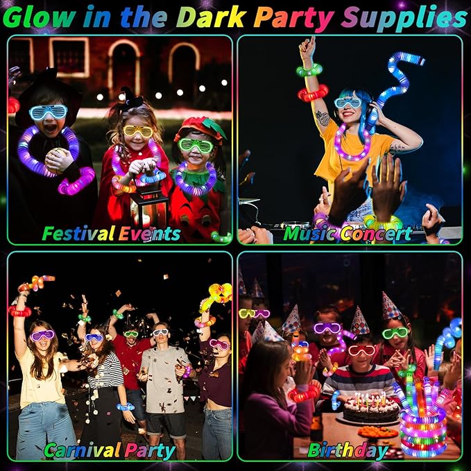 44 Pcs Glow in the Dark Party Supplies 20 LED Light Up Glasses 24 Glow Sticks LED Party Favors Light Up Pop Tubes Flash Glasses LED Bracelet Necklace for Birthday Wedding Goodie Bag