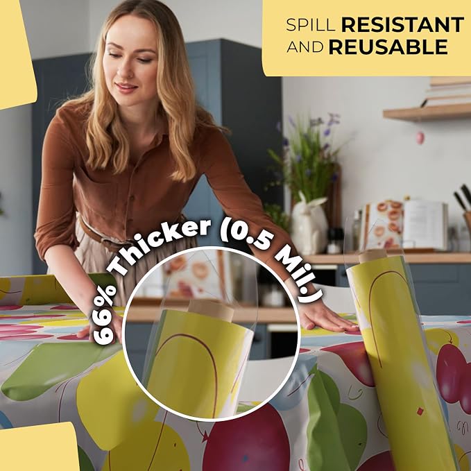 Party Solids 66% Thicker Premium Balloon Print Plastic Table Cover Roll 40" X 300' Table Cloth Plastic Cover Roll Quality Thick Banquet Rolls Disposable Tablecloth Rolls Strong American Based Company