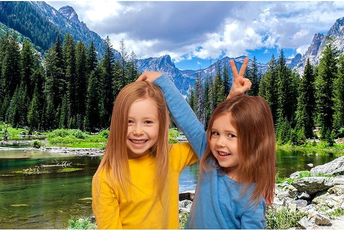 Mountain Forest Backdrop Pine Tree Tranquil Lake Stream Photography Background Tropical Forest Natural Landscape Backdrop Decorations Outdoor Birthday Party Portrait Background Decors 5x4ft