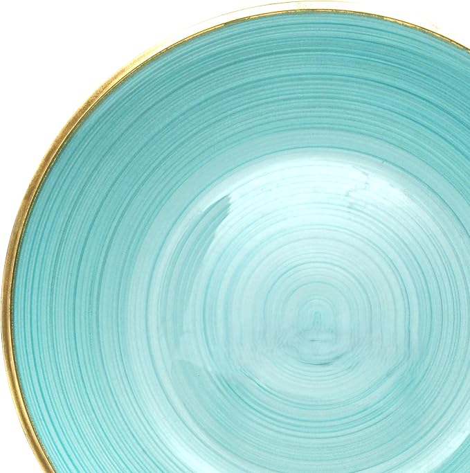 " OCCASIONS " 50 Plates Pack (25 Guests)-Wedding Party Disposable Plastic Plate Set -25 x 10'' Dinner + 25 x 7'' Salad & Dessert plates (Belize in Aqua & Gold)