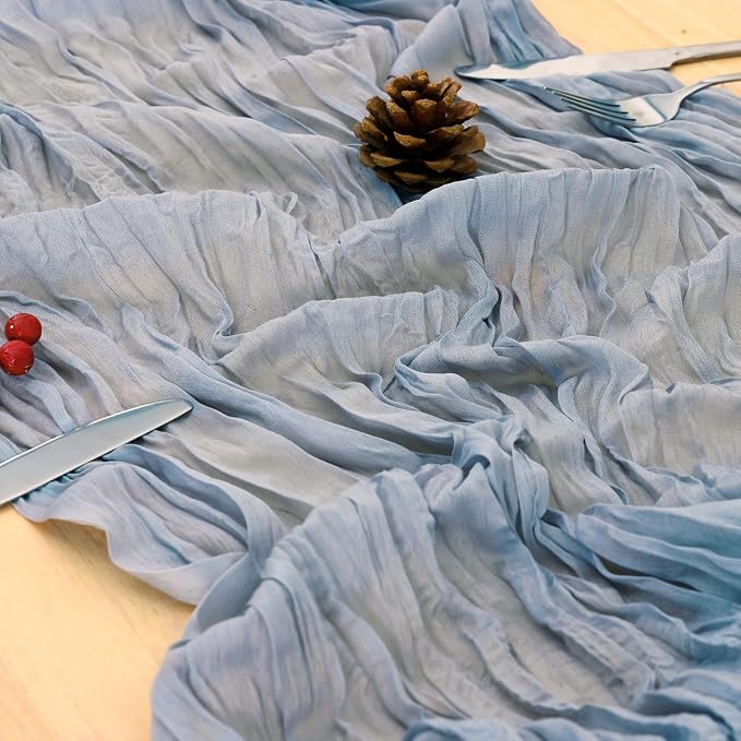 3 Pack Dusty Blue Cheesecloth Table Runner 120 Inch 10FT Cheese Cloth Runners for Baby Shower, Coastal Style, Retro Decoration, Farmhouse