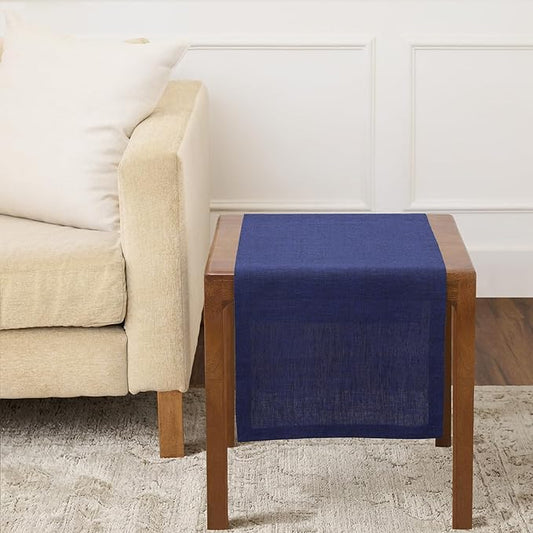 Solino Home Linen Short Table Runner 36 Inches - Athena, 100% Pure Linen Chambray Navy Table Runner 14 x 36 Inch Ideal for Dresser and Coffee Tables - Spring, Summer, Mothers Day