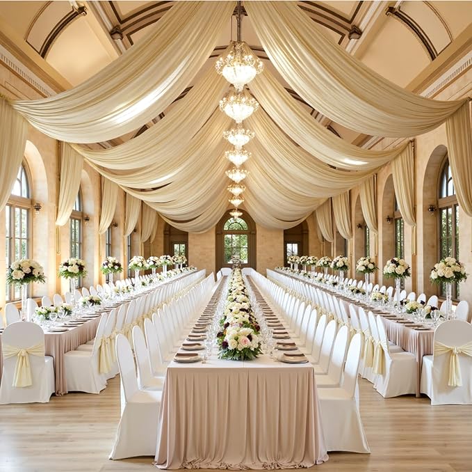 Outpain 10ftx20ft Beige Backdrop Ceiling Drapes,2Panels 20ft Height Wrinkle Free Tent Draping Curtains, Fabric Drapery Ceiling Drapes for Wedding Ceremony Birthday Theme Parties with Rod Pocket