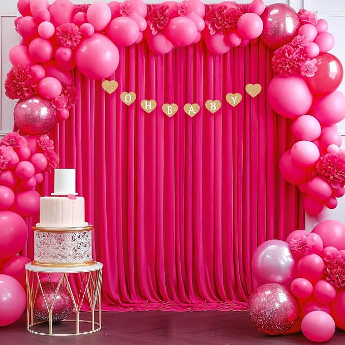30ft x 10ft Fuchsia Wrinkle Free Backdrop Curtains for Parties,6 Panels 5×10ft Thick Silky Polyester Hot Pink Photo Backdrop Drapes Curtain for Barbie Party Wedding Birthday Baby Shower Photography