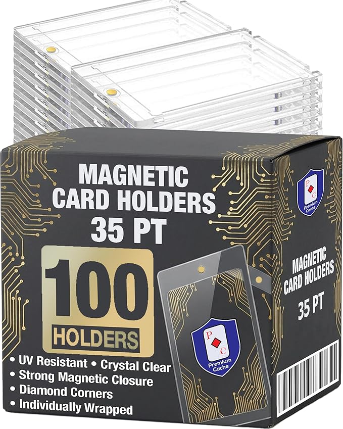 Magnetic Card Holders for Trading Cards | 35pt 100 Count | Clear Acrylic One-Touch Magnetic Card Holders Protector Case for Sports, TCG, and Collectible Cards