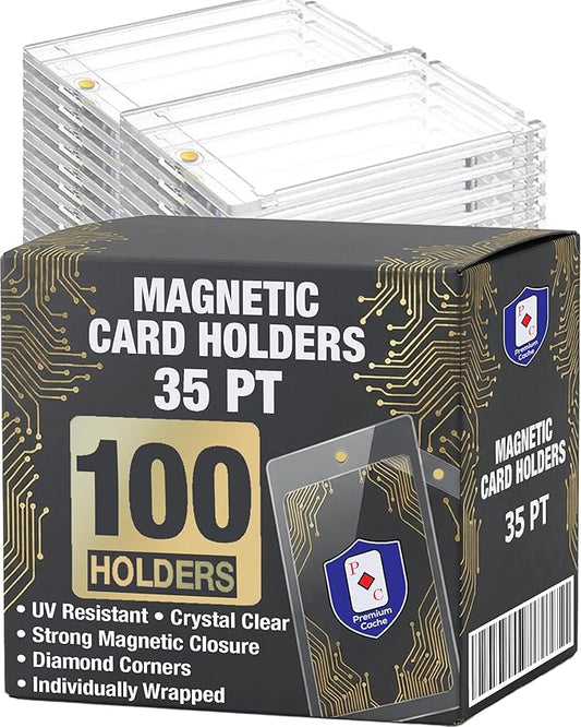 Magnetic Card Holders for Trading Cards | 35pt 100 Count | Clear Acrylic One-Touch Magnetic Card Holders Protector Case for Sports, TCG, and Collectible Cards