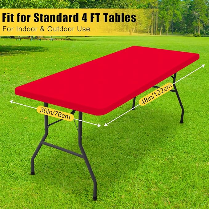 Smiry 3 Pack Rectangle Table Cloth, Elastic Fitted Flannel Backed Vinyl Tablecloths for 4ft Folding Tables, Waterproof Wipeable Table Covers for Indoor, Outdoor, Camping and Picnic (Red, 30"x48")