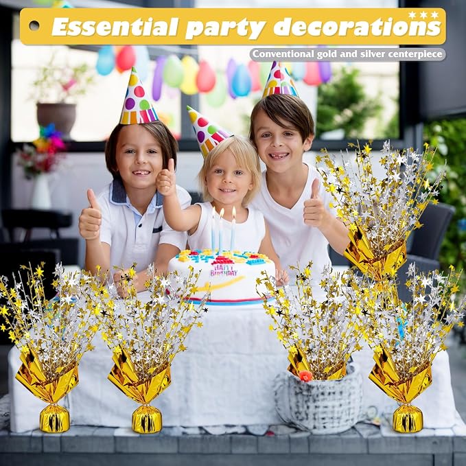 6 Pack Metallic Foil Spray Centerpiece Star Table Decoration Burst Table Centerpieces for Birthday Weddings Anniversaries Christmas New Year Holiday Party Supplies Decor (Gold Silver)