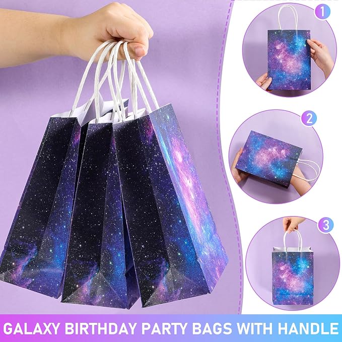 Containlol 32 Pcs Galaxy Party Bags Outer Space Party Gift Bags Goody Candy Boxes for Solar System Planet Birthday Baby Shower Supplies