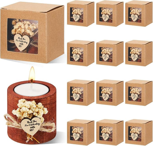 12 Pcs Rustic Wedding Party Favor Candle Holders Bridal Shower Favors Wooden Candles Favors Gifts Souvenirs for Guest Romantic Gifts Wedding Decorations (Dark Brown)