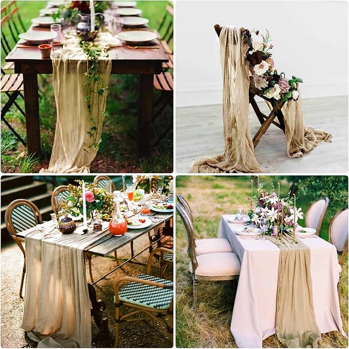 8 Pack Ivory Cheesecloth Table Runner 10Ft Gauze Cheese Cloth Table Runner 35x 120Inch Romantic Boho Table Runners for Wedding Birthday Party Bridal Baby Shower Engagement Anniversary Table Decoration