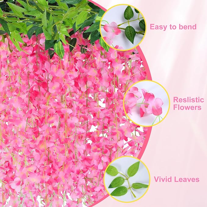 Alotiki Wisteria Artificial Flowers Garland,10Pcs Total 60ft Silk Fake Pink Wisteria Flowers Hanging for Home Garden Wedding Arch Party Indoor Outdoor Decor(10,Pink)