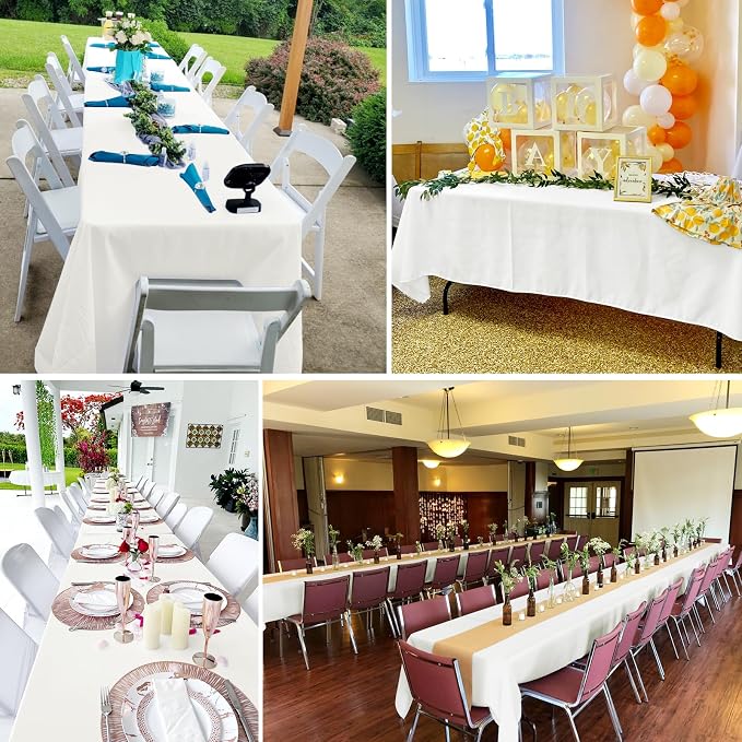 6 Pack Tablecloth 60 x 126 inch Polyester Table Cloth for 6 Foot Rectangle Tables,Stain and Wrinkle Resistant Washable Fabric Table Covers Polyester Ivory Table Clothes for Wedding,Party,Banquet