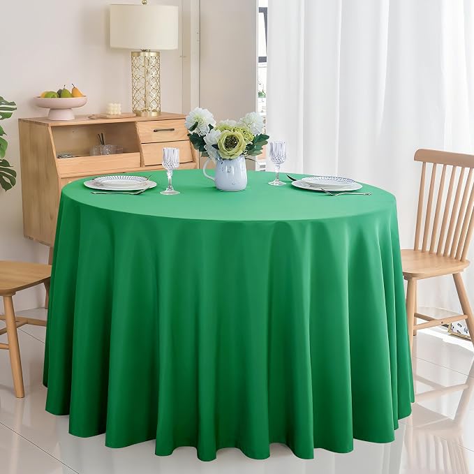 6-Pack Round 90-inch Forest Green Table Cloths, Solid Stain and Wrinkle Resistant Circular Tablecloth, Premium Plain Weave Polyester Fabric Table Linen Covers for Hotel, Banquet