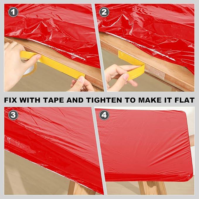 Boao 24 Pcs Summer Plastic Table Cloth Rectangle Picnic Table Covers Elastic Fitted Tablecloth, Disposable Waterproof for Camping, Indoor, Outdoor(Red,6 Ft, 72 x 30 Inch)