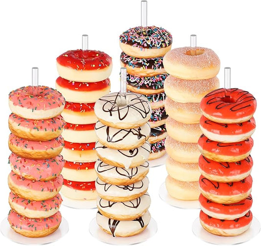 Dooiclear Donut Stand 6 Pack, Acrylic Bagel Stand, Clear Doughnut Holder, Donut Display Stand for Dessert Table, Bagel Display Tower for Birthday, Wedding, Baby Shower, Christmas, Party