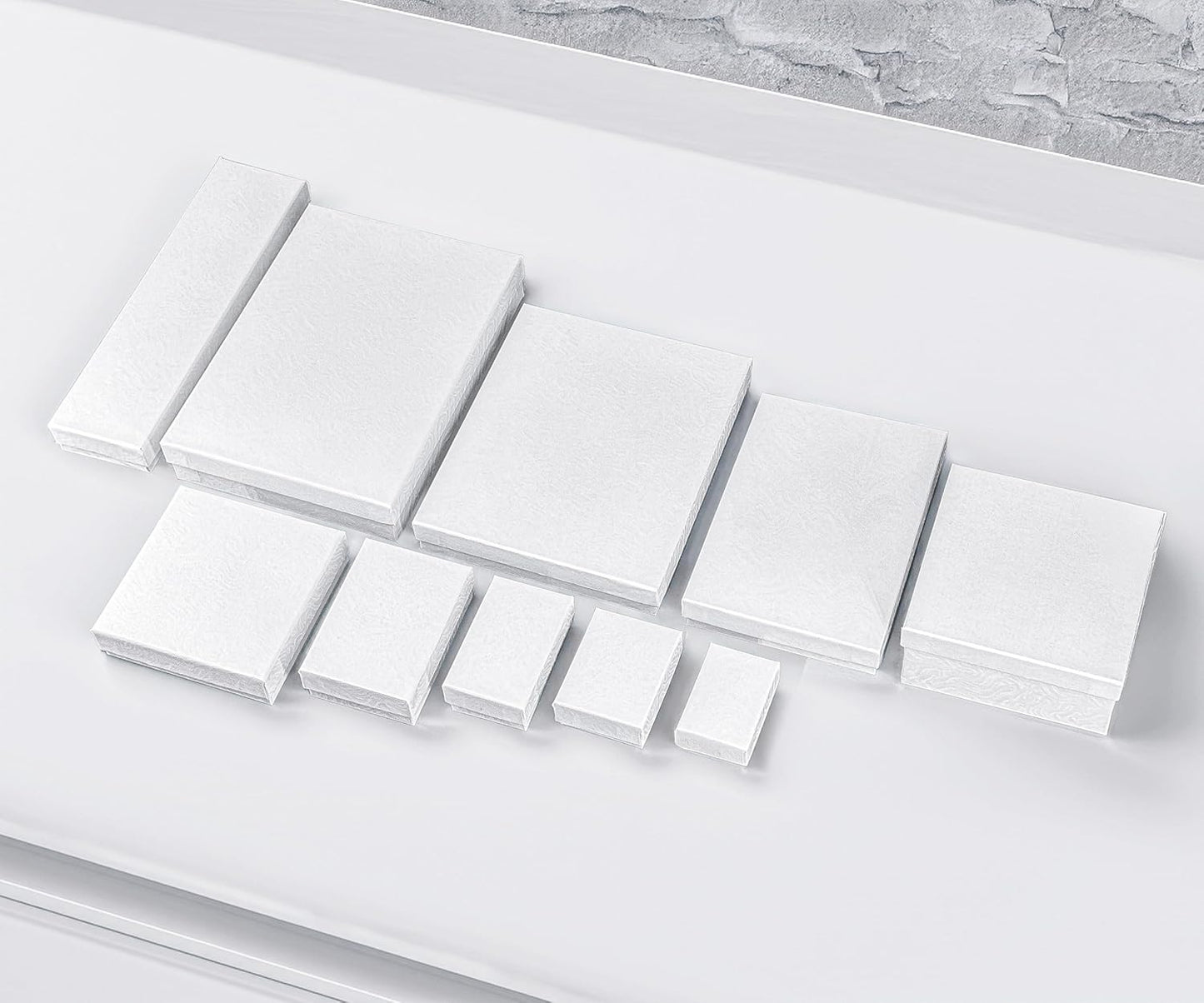 TheDisplayGuys - 25-Pack #53 Kraft Paper Cardboard Gift Boxes/Jewelry Cases w. Cotton Padding & Lid - White Swirl - (5.4" x 3.9" x 1.0")