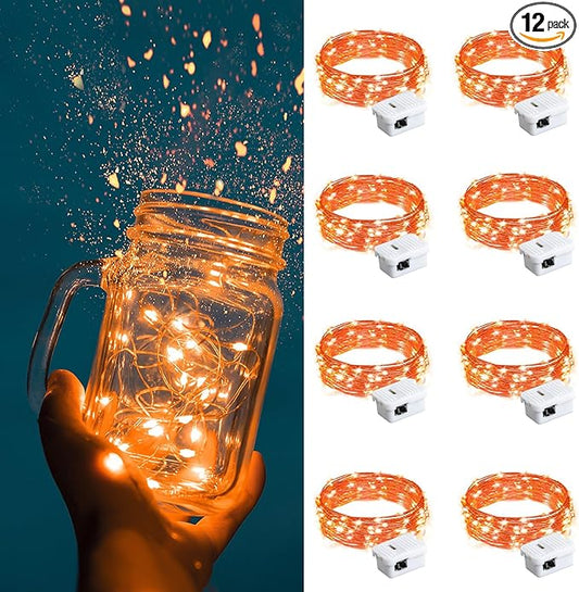 ZGWJ Fairy Lights Battery Operated, 8 Pack Orange Twinkle String Lights 20 LED 7FT Waterproof for Bedroom Decor, Halloween, Christmas, Wedding Party Indoor and Outdoor Decoration