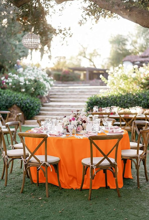 10 Pack 120 Inch Round Tablecloth, Orange Polyester Fabric Table Cloth for Round Tables, Stain and Wrinkle Washable Table Cover for Wedding Party Dining Tables Buffet Banquet Restaurant and Camping