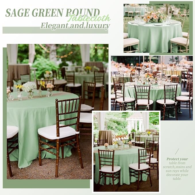 Pesonlook 12 Pack Round Tablecloth Sage Green,90 Inch Washable Fabric Round Table Cover for Wedding/Party/Banquet/Dining/Buffet Table
