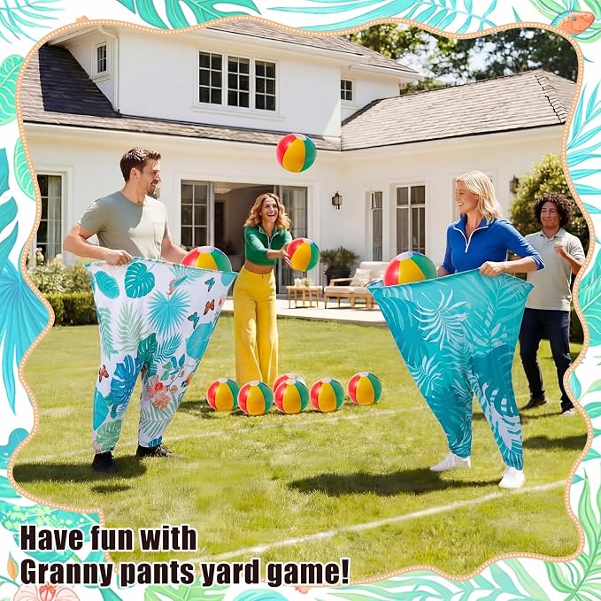 Seematn Granny Pants Yard Game Set of 4 Big Pants and 20 Balls 1 Pump, Granny Pant Outdoor Party Game for Adults Teens Group Family Reunions Backyard Tossing Fun