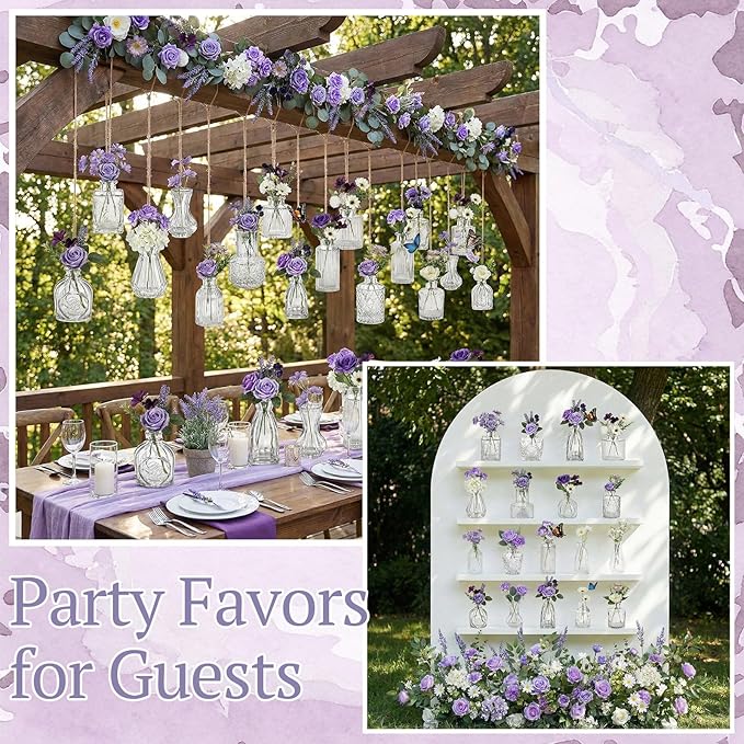 36 Pcs Artificial Flowers Table Centerpiece with Vases Colorful Wildflower Centerpieces Silk Flower Arrangement for Wedding Baby Shower Table Centerpieces Party(Purple Series,Clear)