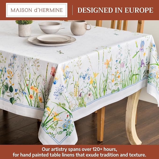 Maison d' Hermine Table Cloth Rectangle Table 100% Cotton 60 x 108 Inches Tablecloth Reusable Decorative for Dining Kitchen Room Farmhouse Party Home Hotel Restaurant Spring Summer - Fleurs De Mai