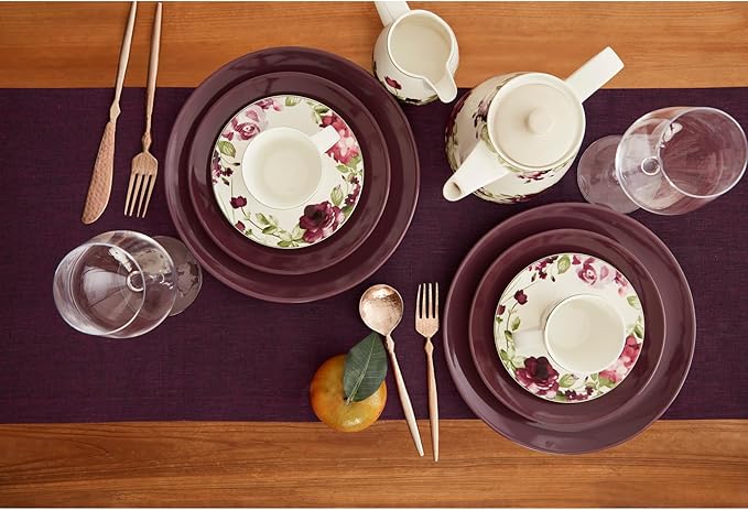 Solino Home Linen Chambray Burgundy Table Runner 90 Inches Long - Athena, 100% Pure Linen Dining Table Runner 14 x 90 Inch for Mothers Day