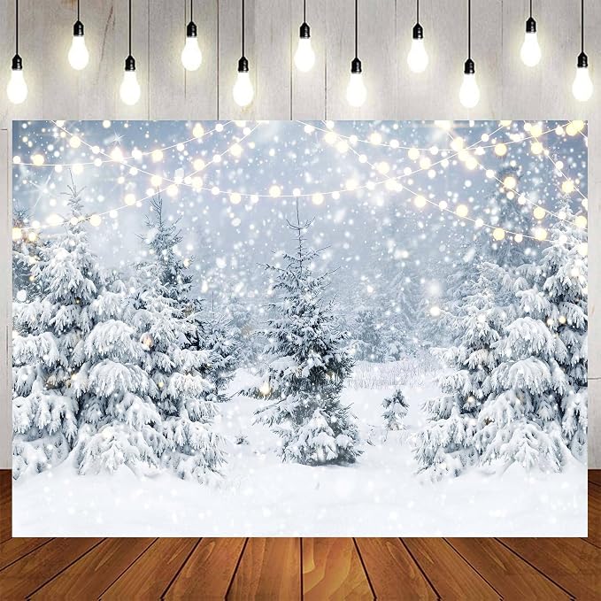 20x10ft Winter Snow Forest Backdrop Snowy Scene Wonderland Snowflake Glitter Snowy Pine Tree Photo Christmas Photography Backdrops Winter Landscape Forest New Year Holiday Party Decoration Banner