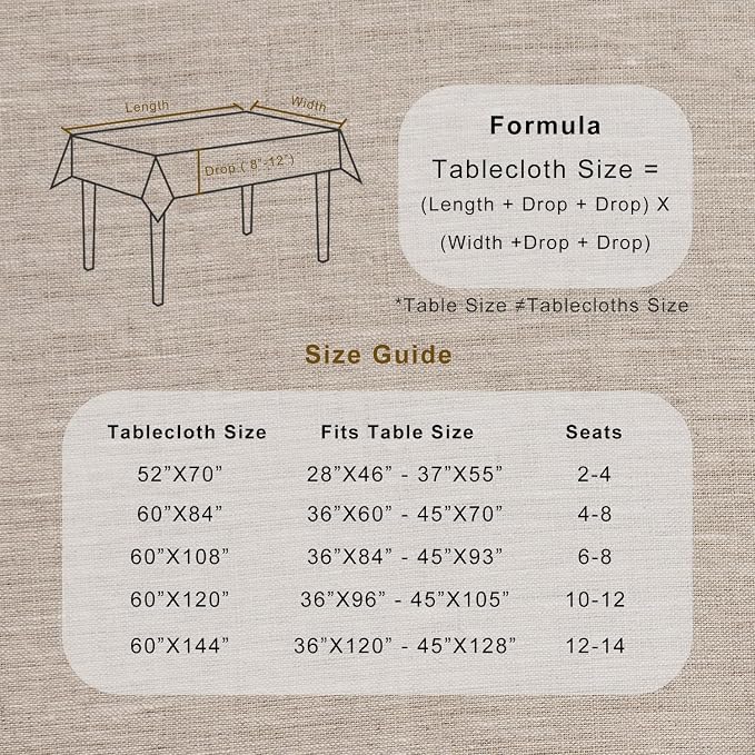 TOSMO 100% French Linen Tablecloth, Washable Farmhouse Rectangle Table Cloth for Kitchen, Dining, Party, Cocktail, Indoor and Outdoor Daily Use(52''x70'',Natural Linen)