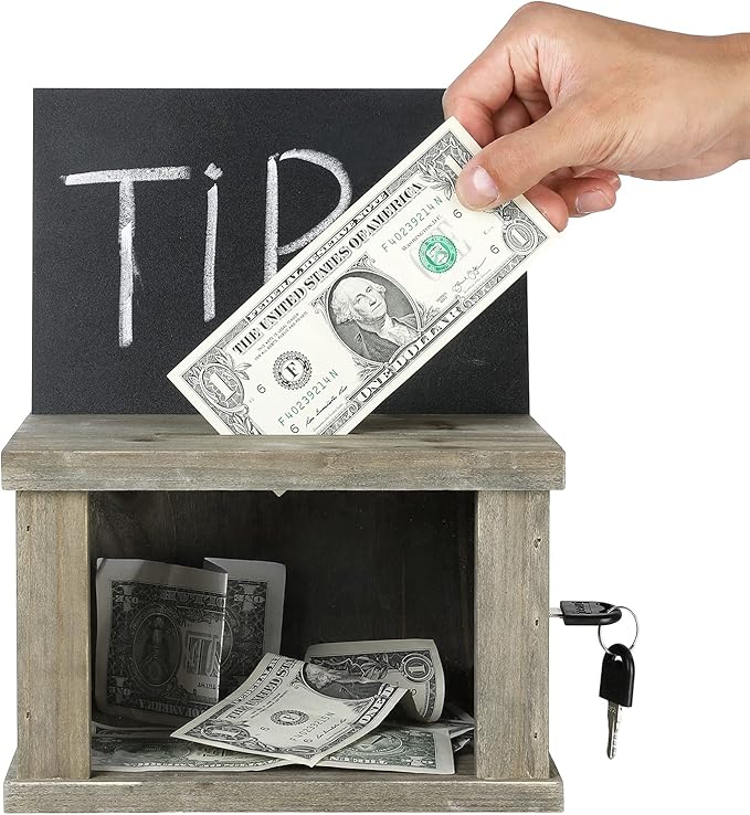 MyGift 2 Pcs Suggestion Box, Tip Jar, Comment Box and Money Donation Collection with Lock, Key, and Interchangeable Acrylic and Chalkboard Sign Holder, Vintage Gray Brown Solid Wood