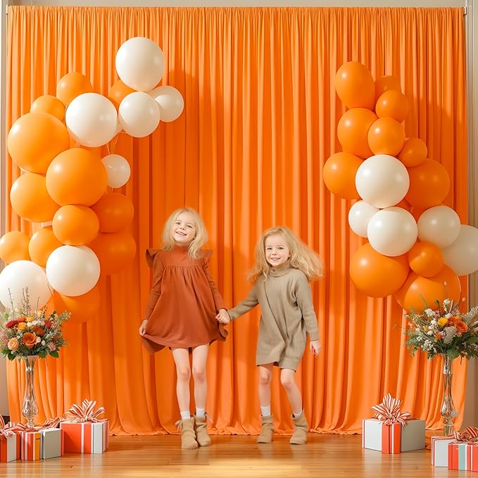 24x10FT Orange Backdrop Curtains for Wedding Parties, Wrinkle Free Polyester Photography Backdrop Drapes for Wedding Baby Shower Birthday Parties Stage Background Stand Decorations 4x10ft,6 Panels
