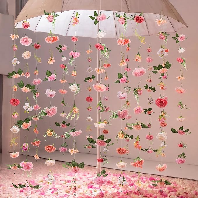 Suncalla 12 Pcs 70.8 ft Wildflower Garland Pre Strung Artificial Hanging Flower Vine Backdrop Decor from Ceiling Floating Silk Floral Garland for Garden Wedding Bridal Shower(Bright,Pink)