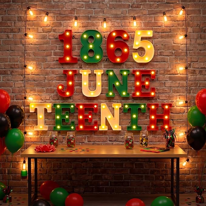 Honoson 14 Pcs Juneteenth Party Decorations 1865 Juneteenth LED Letter Lights Sign Table Decoration for Freedom Day Party African American Festival Celebration