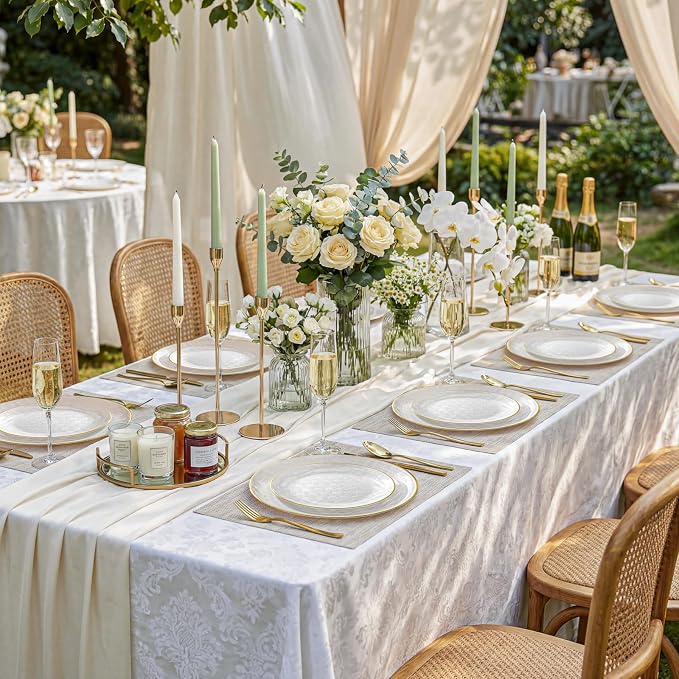 Festiva 60PCS Clear Ivory Plastic Plates with Gold Rim - Heavy Duty Fancy Disposable Plates - Serve for 30 Guests Include 30PCS 10.25" & 30PCS 7.5" Honeycomb Design Plates for Bee Party