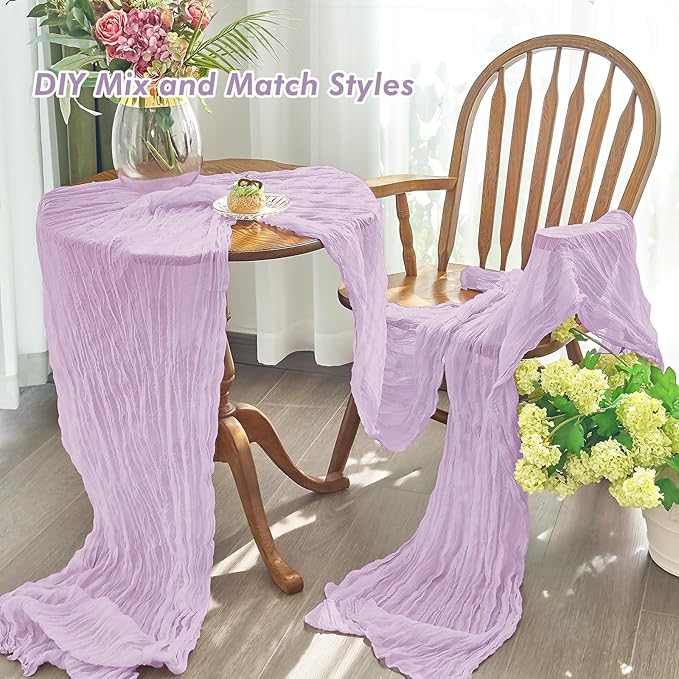 IVAPUPU 2 Pcs Cheesecloth Table Runner - 10ft Lilac Purple Lavender Spring Boho Gauze Cheese Cloth Table Runners for Baby Shower Decorations Wedding Party Garden Decor