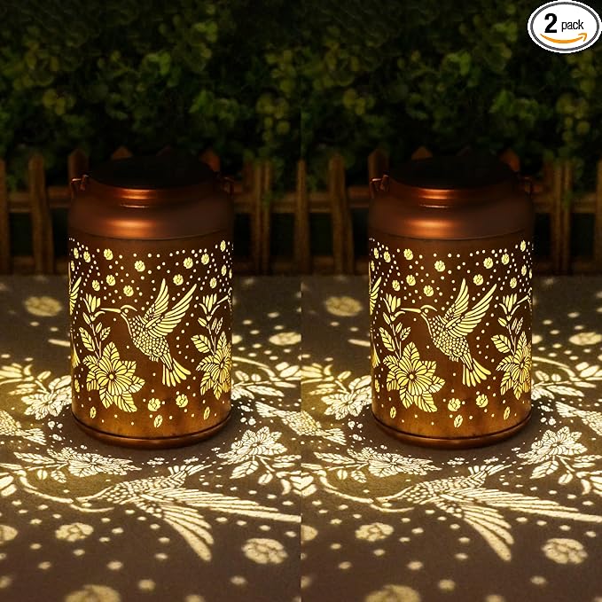 Birthday Gifts for Women Mom Grandma, Mothers Day Gifts, 2 Pack Hummingbird Solar Lights Outdoor Waterproof, Decoration Outside for Outdoor, Yard, Garden Decor Solar Lantern