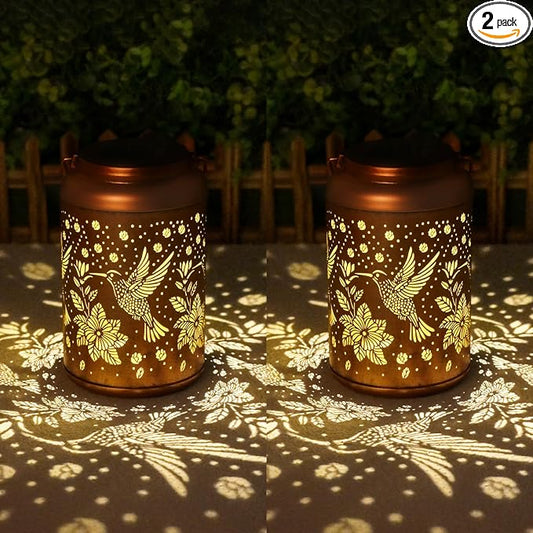 Birthday Gifts for Women Mom Grandma, Mothers Day Gifts, 2 Pack Hummingbird Solar Lights Outdoor Waterproof, Decoration Outside for Outdoor, Yard, Garden Decor Solar Lantern