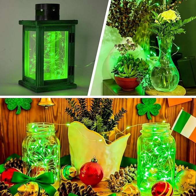 YEGUO Green Fairy Lights Battery Operated, 8 Pack Each 16ft 50 LED Mini String Lights, 2 Modes Silver Wire Christmas Twinkle Light Indoor for Halloween Bedroom Wedding Party Holiday Gift