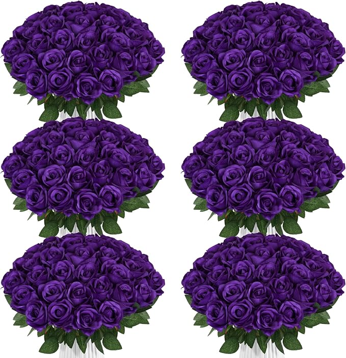 90pcs Fake Dark Purple Roses Artificial Flowers Bulk Realistic Silk Faux Rose with Stems for Wedding Decoration Anniversary Bridal Bouquet DIY Floral Arrangement Romantic Home Decor Gifts