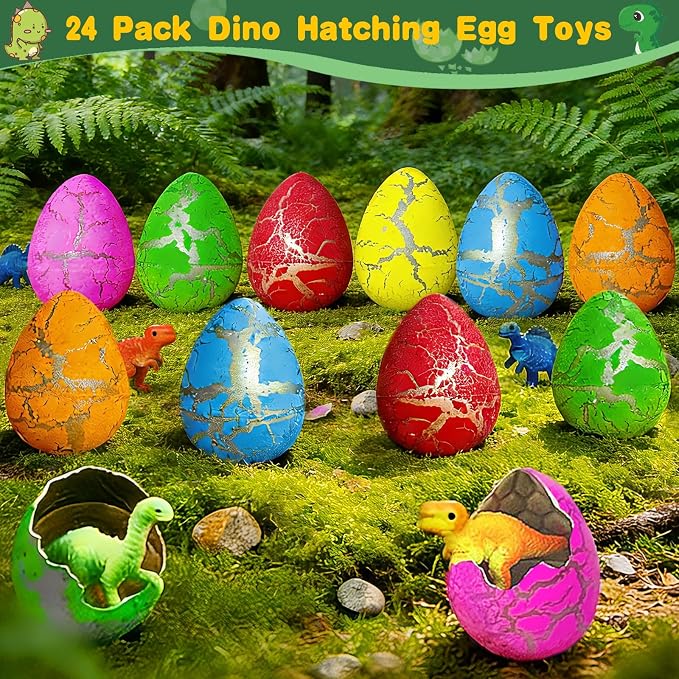 24 Pcs Large Hatching Dinosaur Eggs Dinosaur Birthday Party Favors, Kids Toddlers Goodie Treat Bag Stuffers, Carnival Classroom Prizes, Treasure Box Toys, Boy Girl Grow in Water Dinos Egg Science Kits