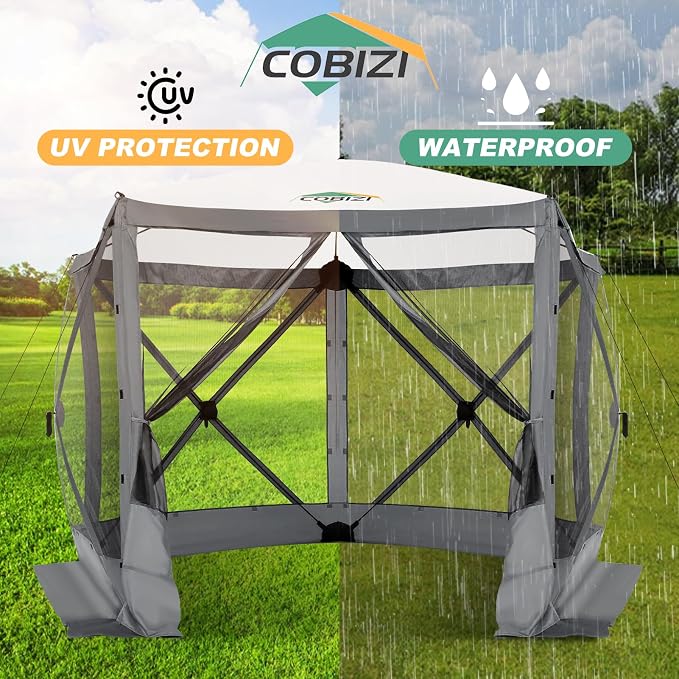 COBIZI 10x10 FT Pop up Gazebo, Popup Canopy tent, Screened In Gazebos with sidewalls, Waterproof Portable Outdoor Small Screen tents Sun Shelter,carpas para patio for Camping, Garden and Backyard,Gray