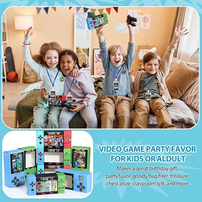 195 Pcs Video Game Party Favors for Kids Gamer Goodie Bag Stuffers Gaming Birthday Party Supplies with Gift Boxes, VIP Pass, Balloons, Bracelets, Keychains, Badges, 3D Stickers (Colorful)