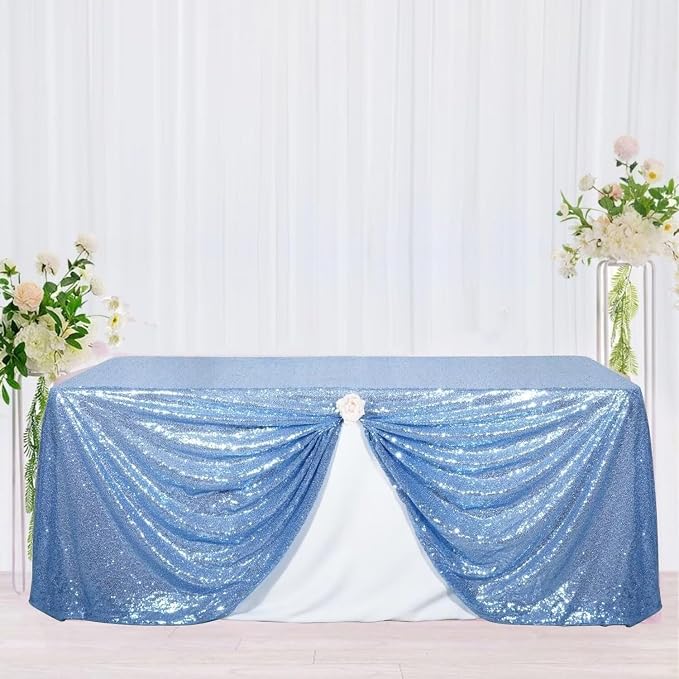 Poise3EHome Baby Blue Sequin Tablecloth 90×132 Inch Rectangle Sparkly Fabric Table Cloth for Baby Shower Birthday Party Wedding Christmas Holiday Decoration